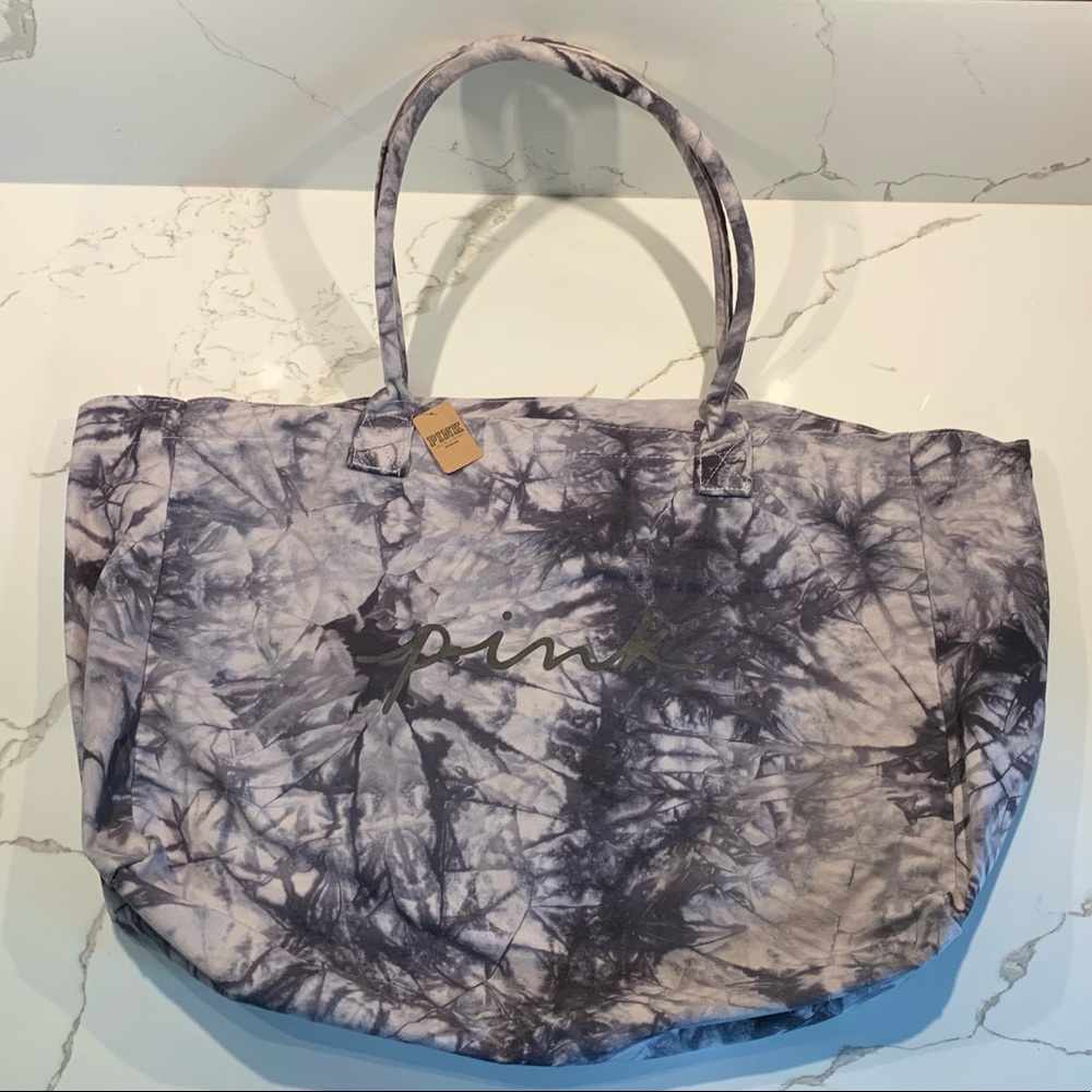 PINK Tie Dye Canvas Large Tote Bag Beach Bag